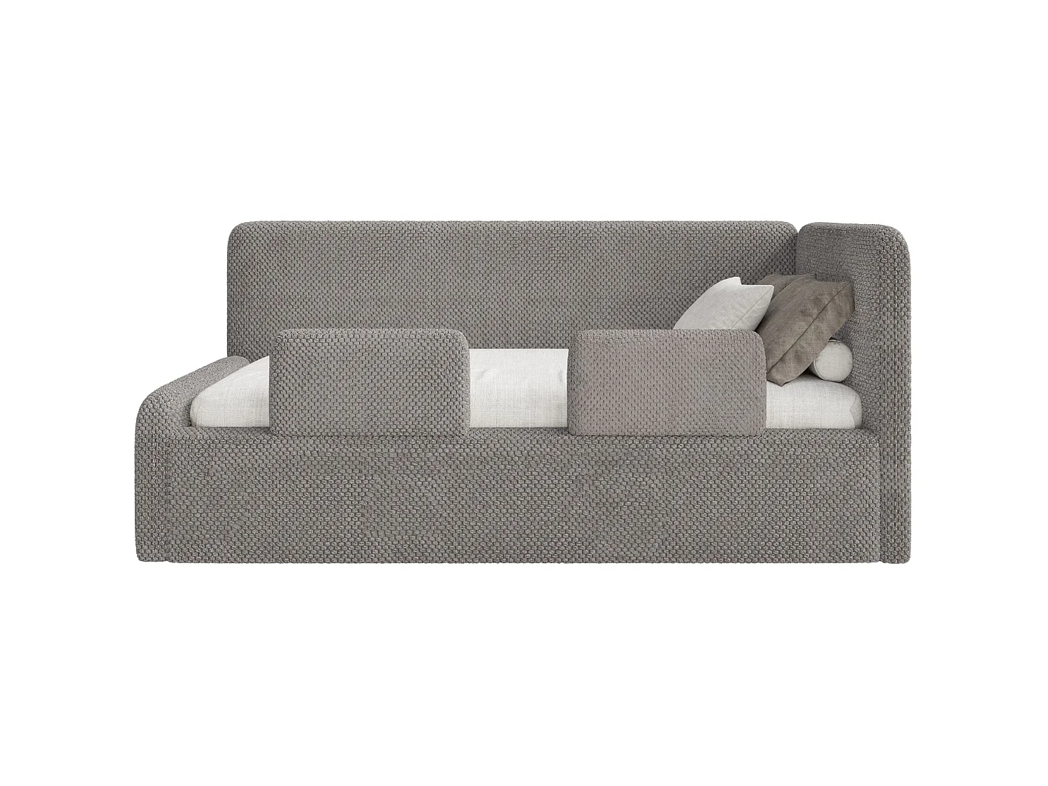 Tienerbed 90x200 met hoofdbord rechts – velours – taupe – FANKO