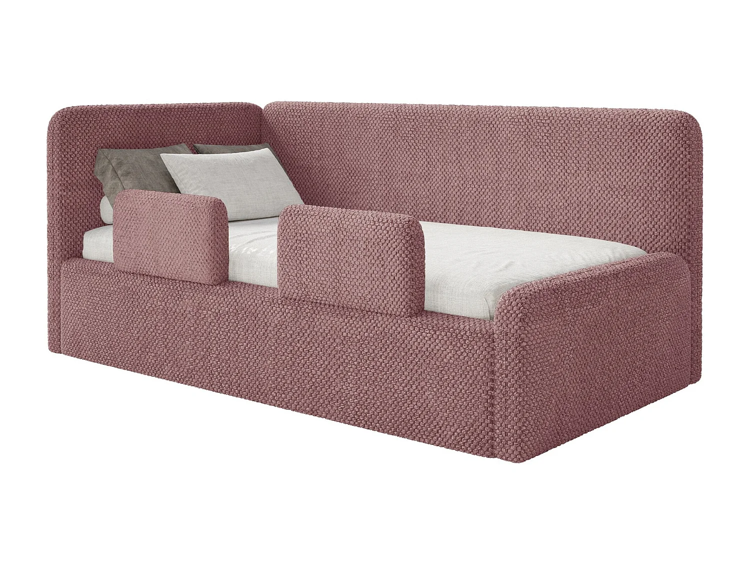 Kinderbed 90x200 met uitvalbeveiliging en hoofdbord links – pluche – roze – FANKO