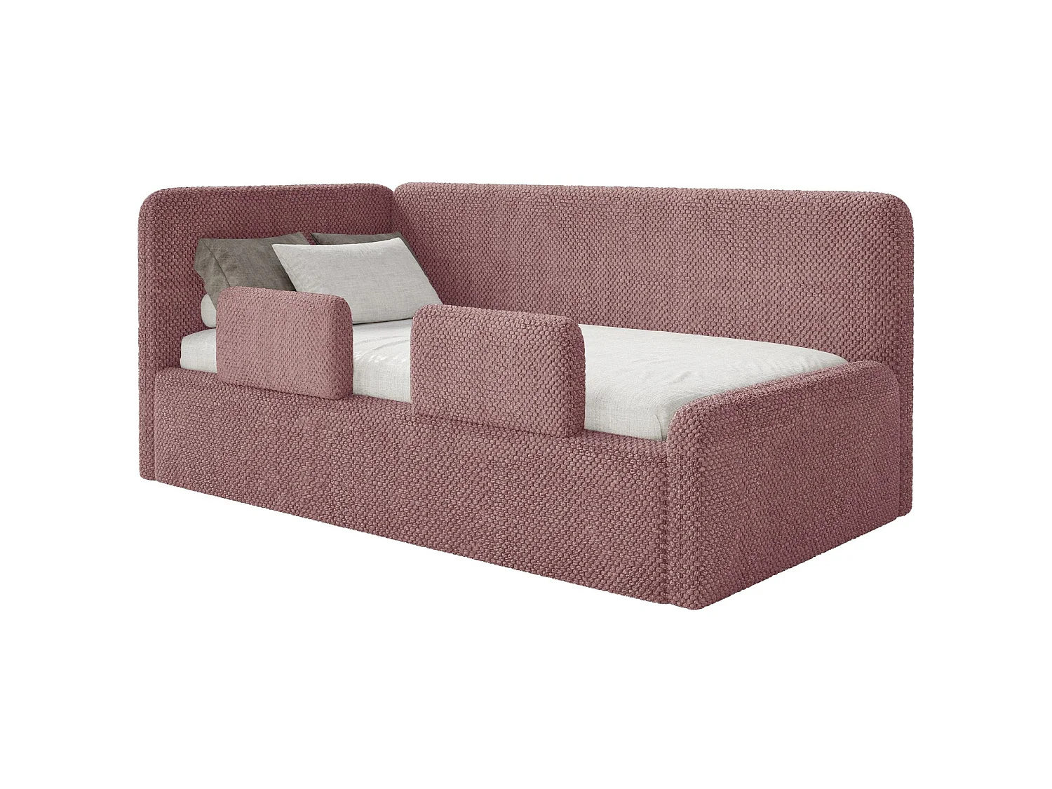 Kinderbett mit Kopfteil links – Rausfallschutz – Plüsch – Rosa – 90x200 cm – FANKO