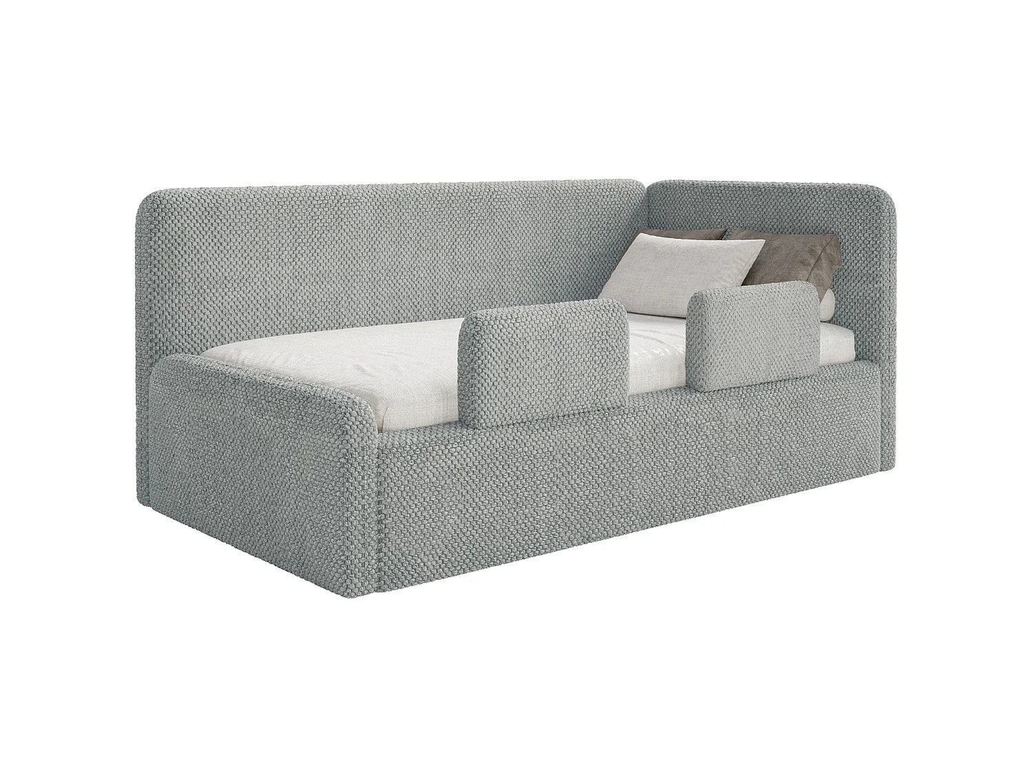 Jugendbett mit Kopfteil rechts – Samt – Grau – 90x200 cm – FANKO