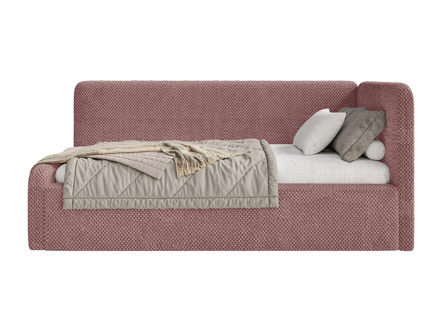 Jugendbett mit Kopfteil rechts – Matratze – Samt – Rosa – 90x200 cm – FANKO