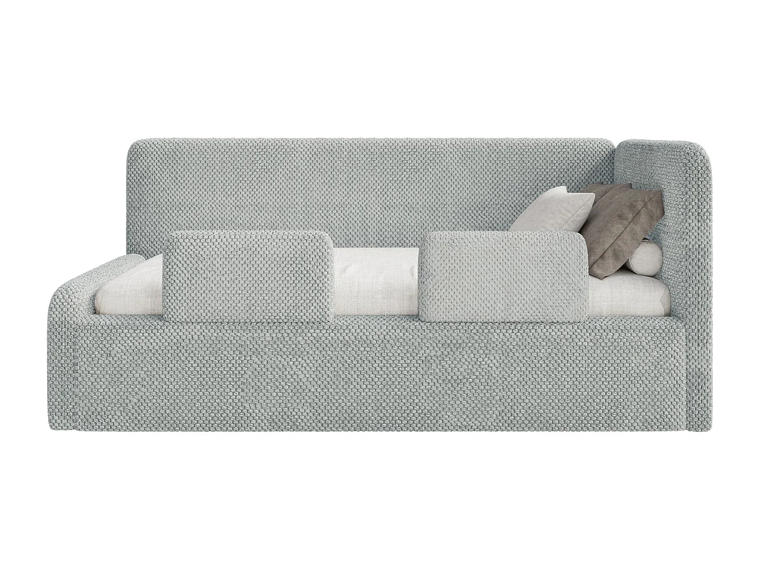 Kinderbett mit Kopfteil rechts – Matratze – Samt – Rausfallschutz – Samt – Grau – 90x200 cm – FANKO