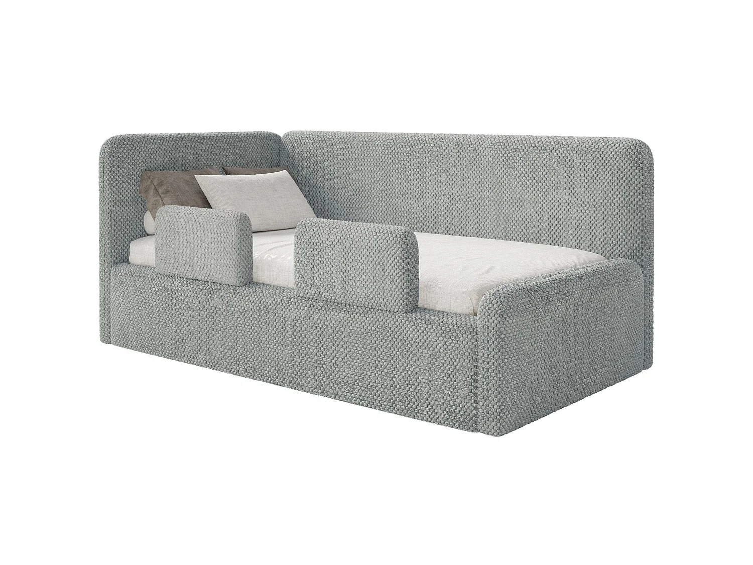 Kinderbett mit Kopfteil links – Rausfallschutz – Plüsch – Grau – 90x200 cm – FANKO