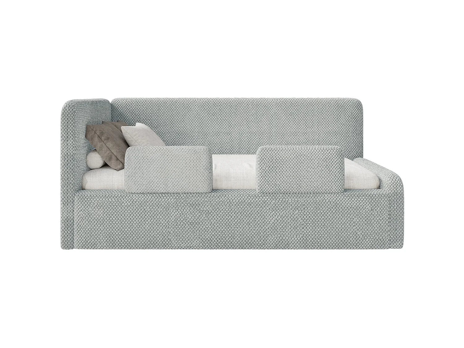 Kinderbett mit Kopfteil links – Rausfallschutz – Plüsch – Grau – 90x200 cm – FANKO