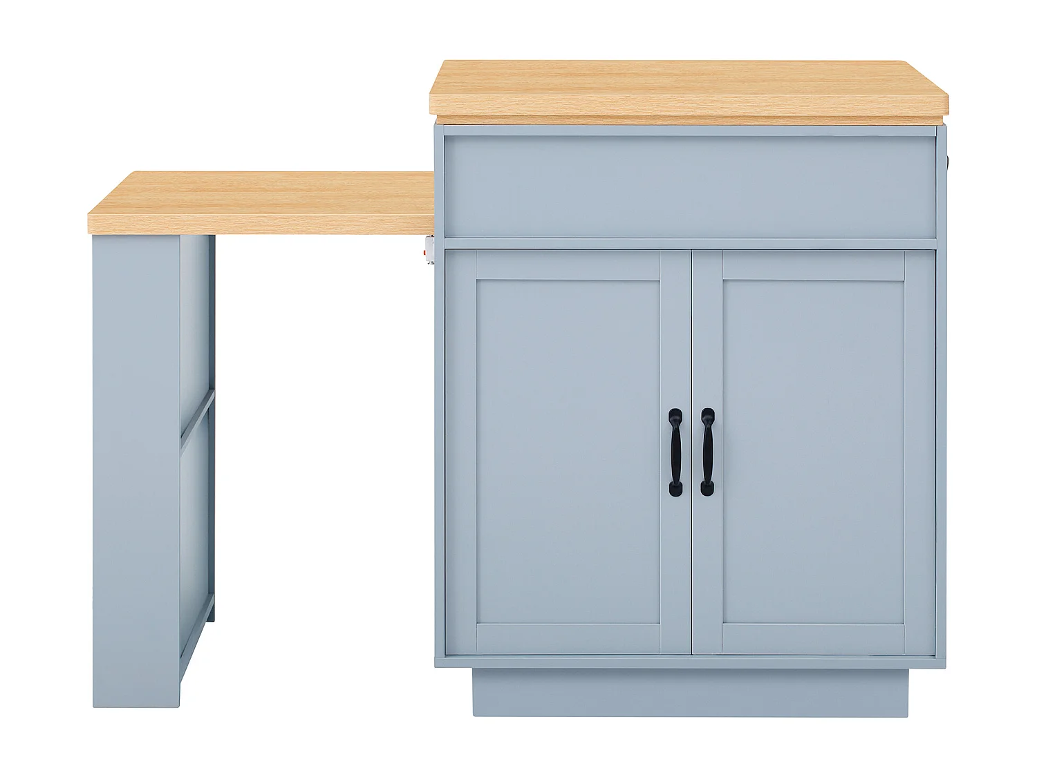 Îlot central extensible sur roulettes - 125.5 x 71 x 93 cm - avec porte + tiroirs + Leds - MDF - bleu