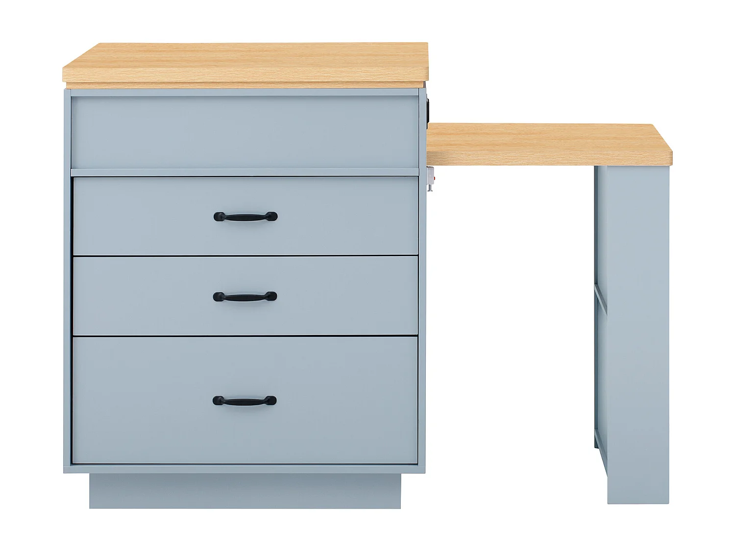 Îlot central extensible sur roulettes - 125.5 x 71 x 93 cm - avec porte + tiroirs + Leds - MDF - bleu