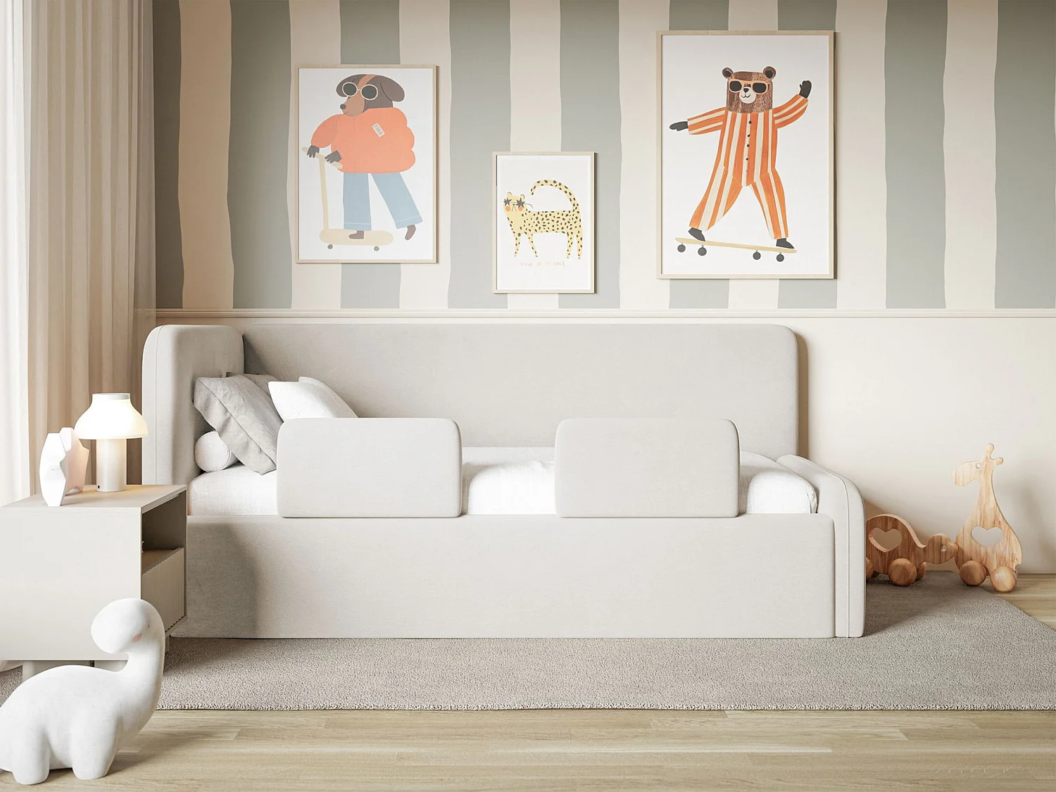 Jugendbett mit Kopfteil links – Matratze – Plüsch – Grau – 90x200 cm – FANKO