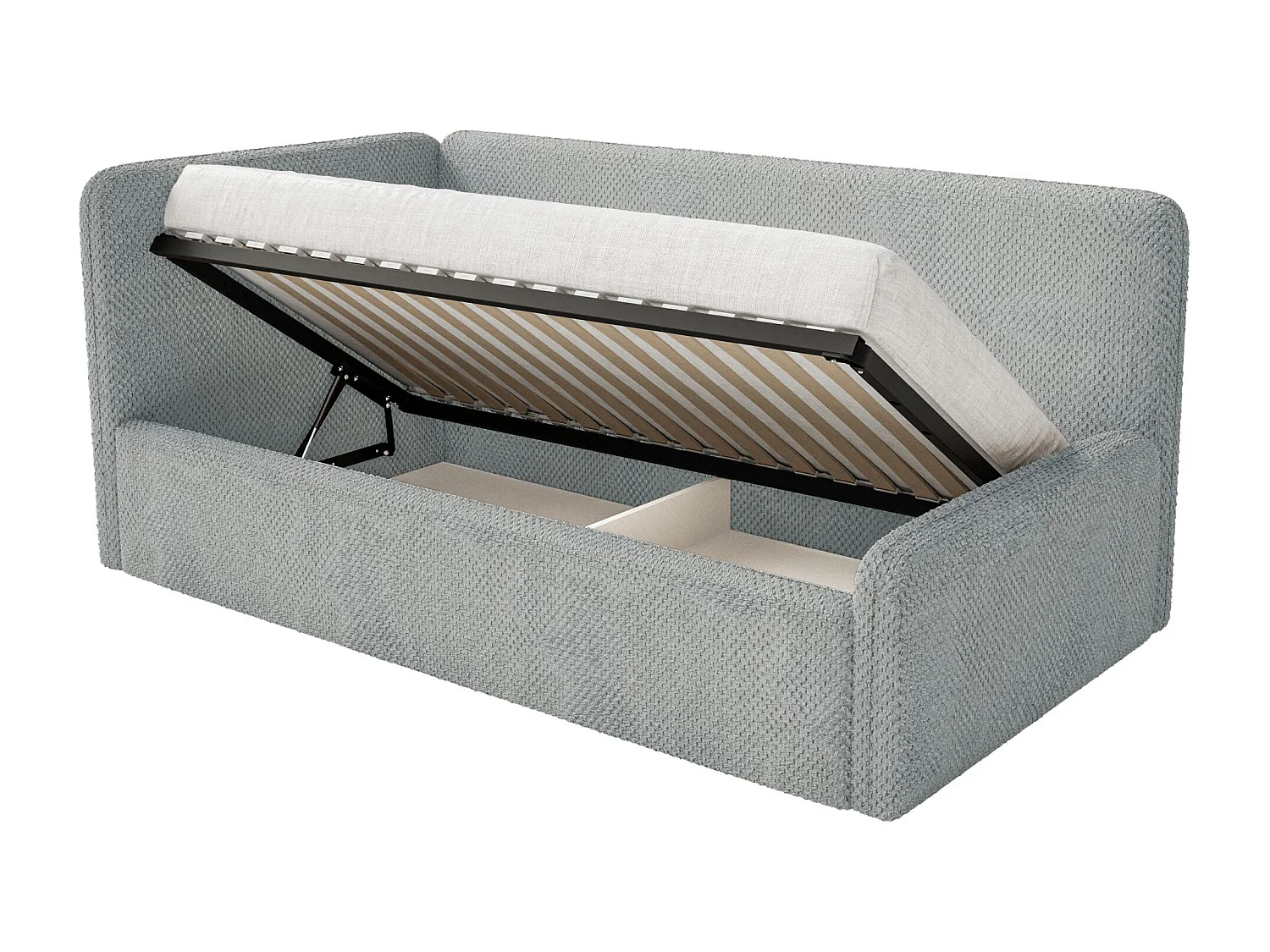 Tienerbed 90x200 met matras en hoofdbord links – pluche – grijs – FANKO
