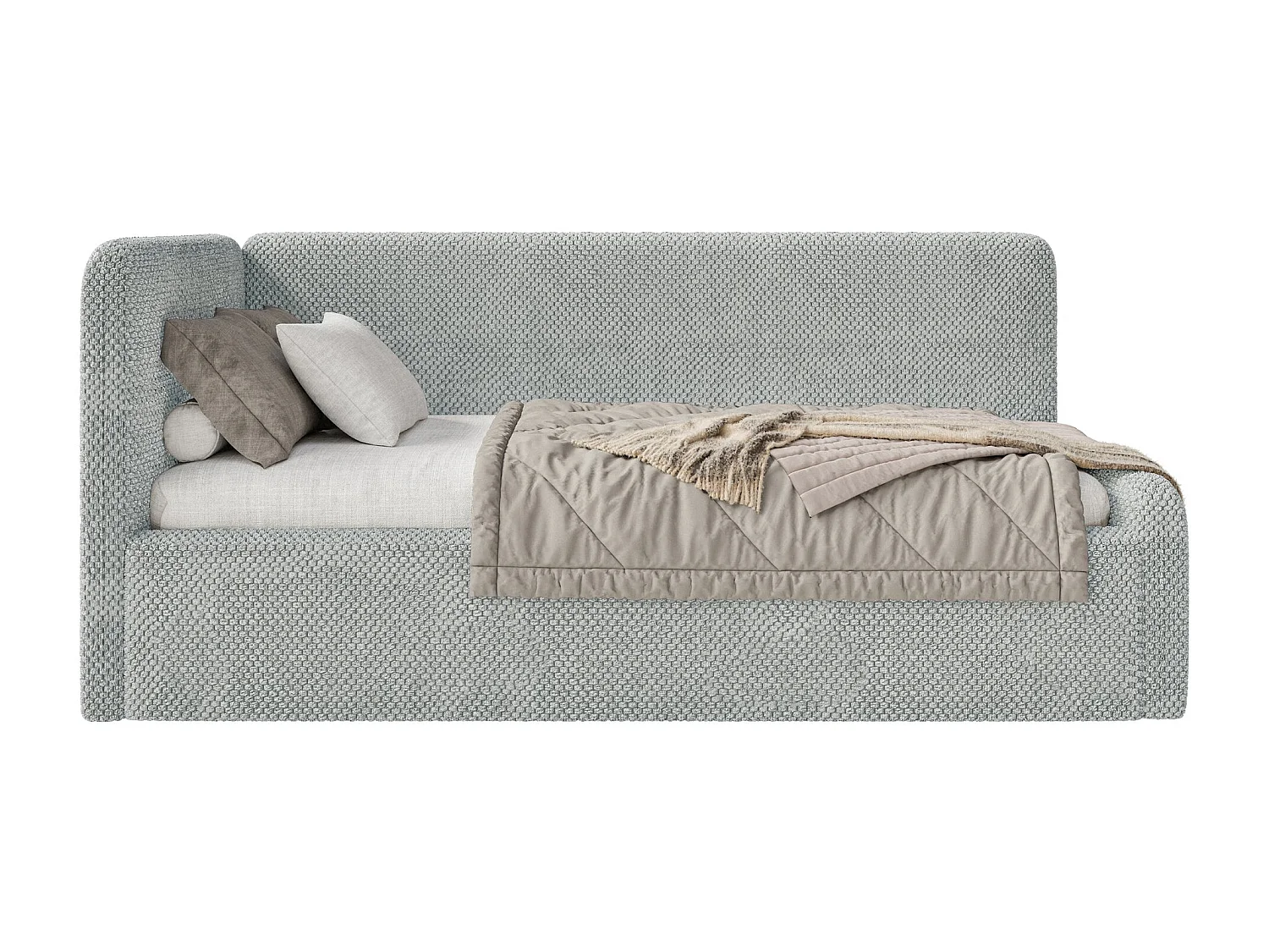 Tienerbed 90x200 met matras en hoofdbord links – pluche – grijs – FANKO