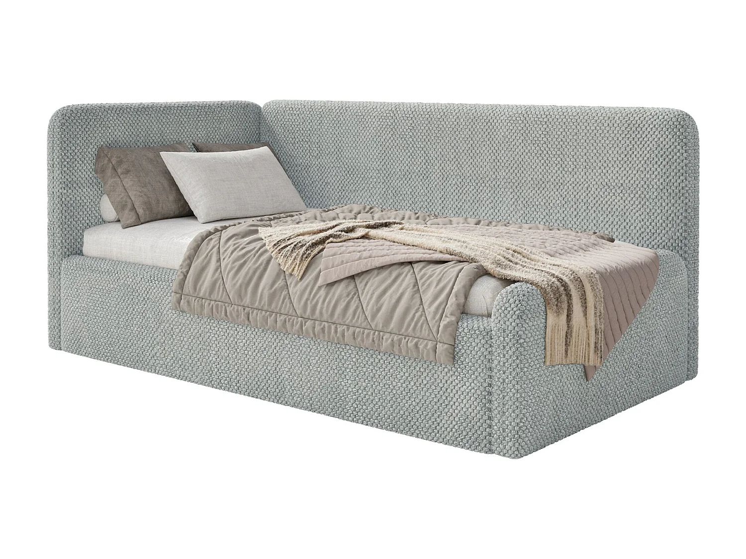 Tienerbed 90x200 met matras en hoofdbord links – pluche – grijs – FANKO