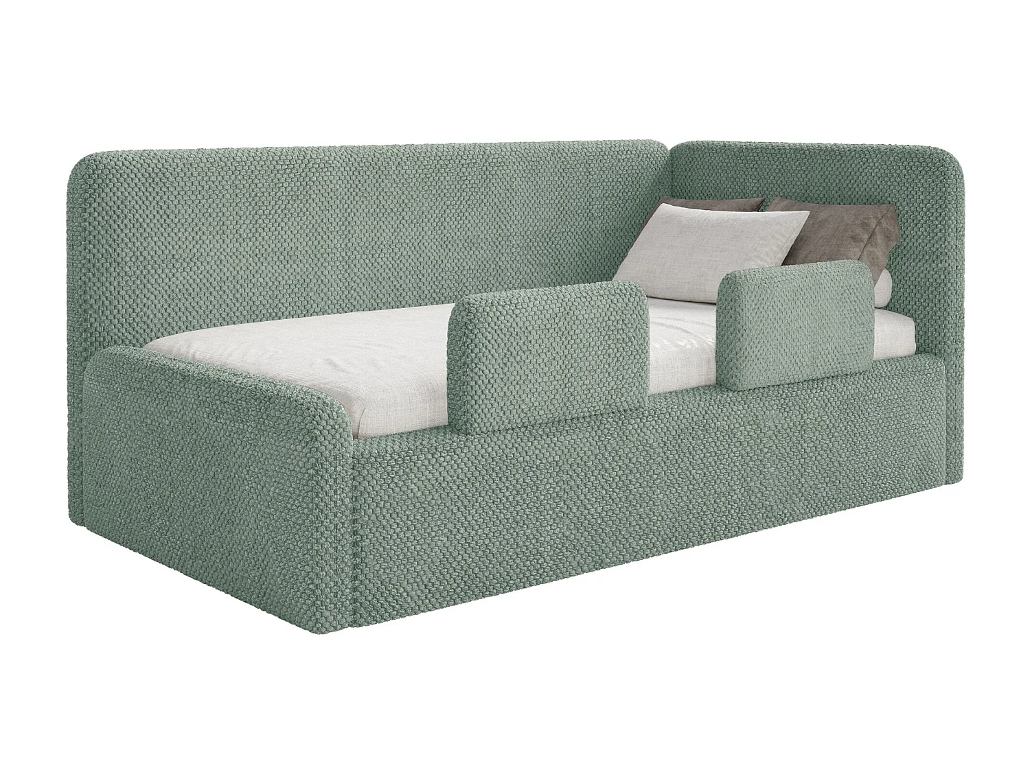 Tienerbed 90x200 met hoofdbord rechts – velours – saliegroen – FANKO