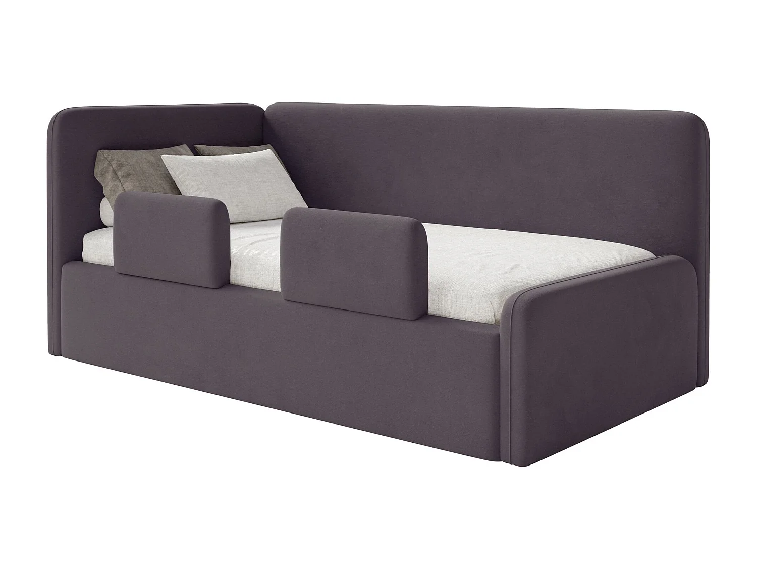Jugendbett mit Kopfteil links – Matratze – Plüsch – Taupe – 90x200 cm – FANKO