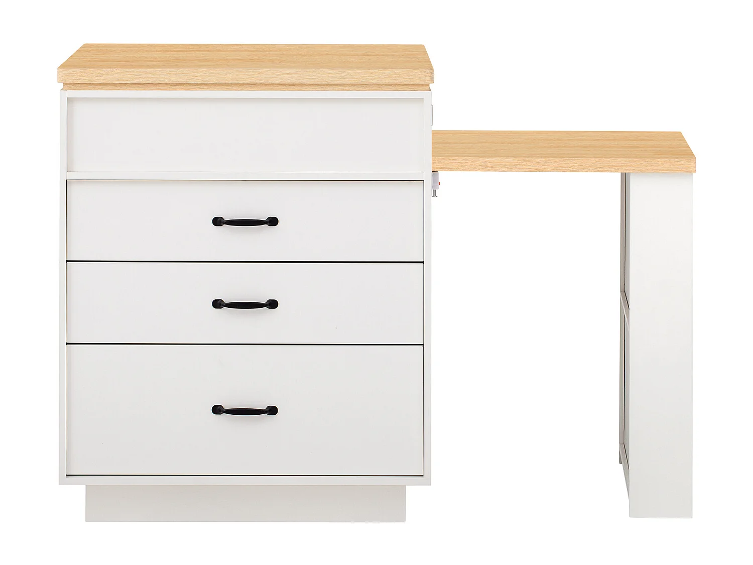 Îlot central extensible sur roulettes - 125.5 x 71 x 93 cm - avec porte + tiroirs + Leds - MDF - blanc
