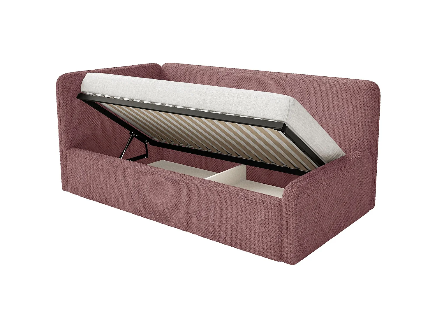 Lit junior 90x200 – tête de lit à droite – en peluche – rose – FANKO