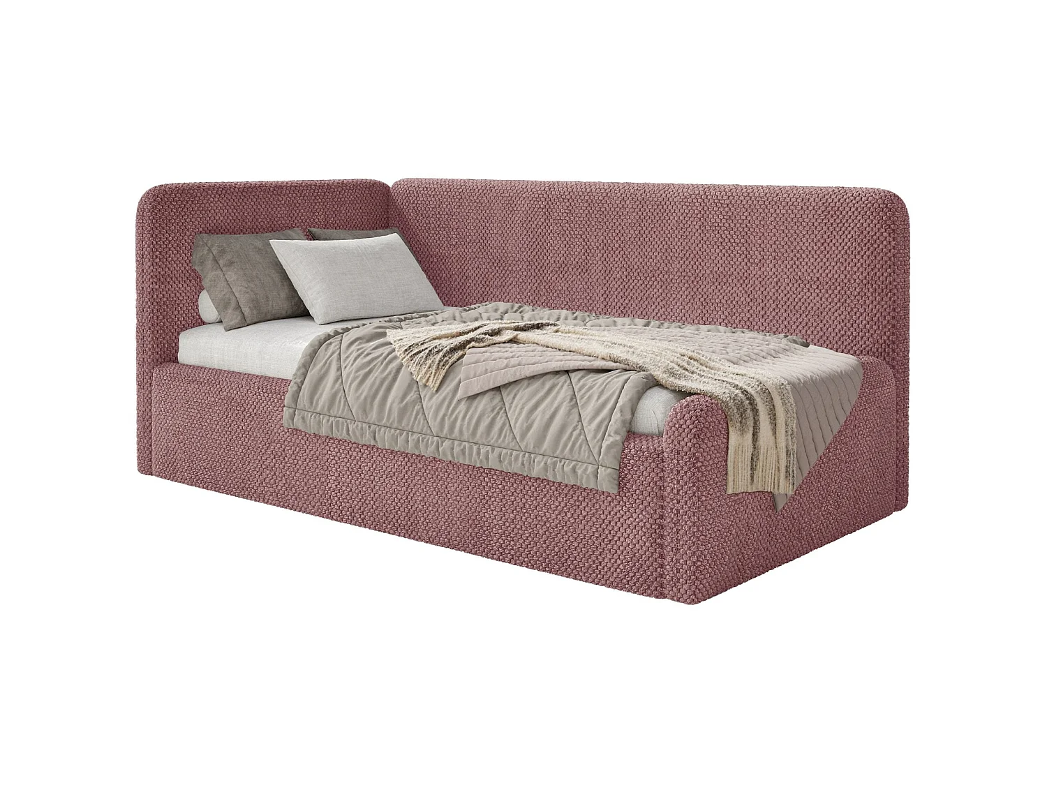 Lit junior 90x200 – tête de lit à droite – en peluche – rose – FANKO