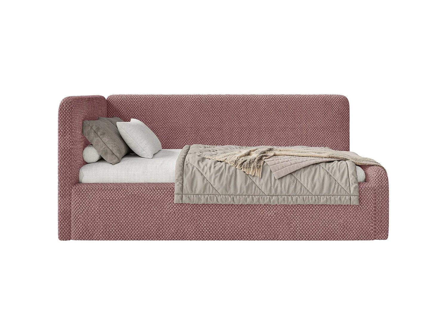 Lit junior 90x200 – tête de lit à droite – en peluche – rose – FANKO