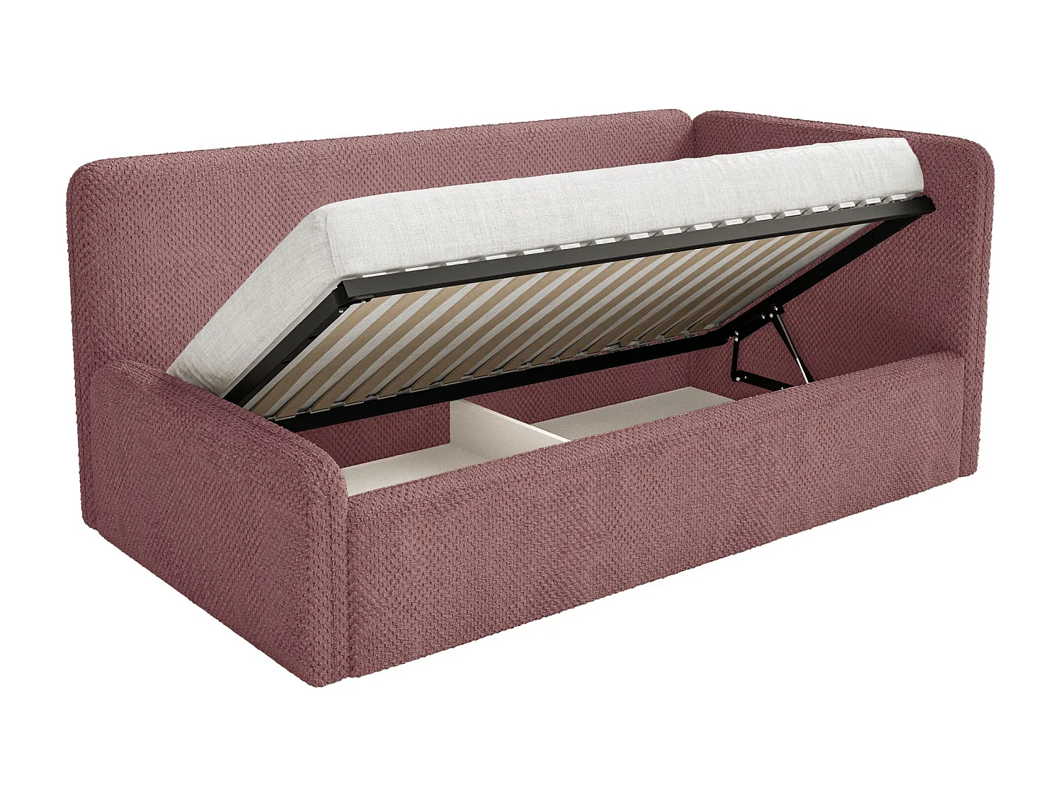 Kinderbed 90x200 met uitvalbeveiliging, matras en hoofdbord rechts – velours – roze – FANKO