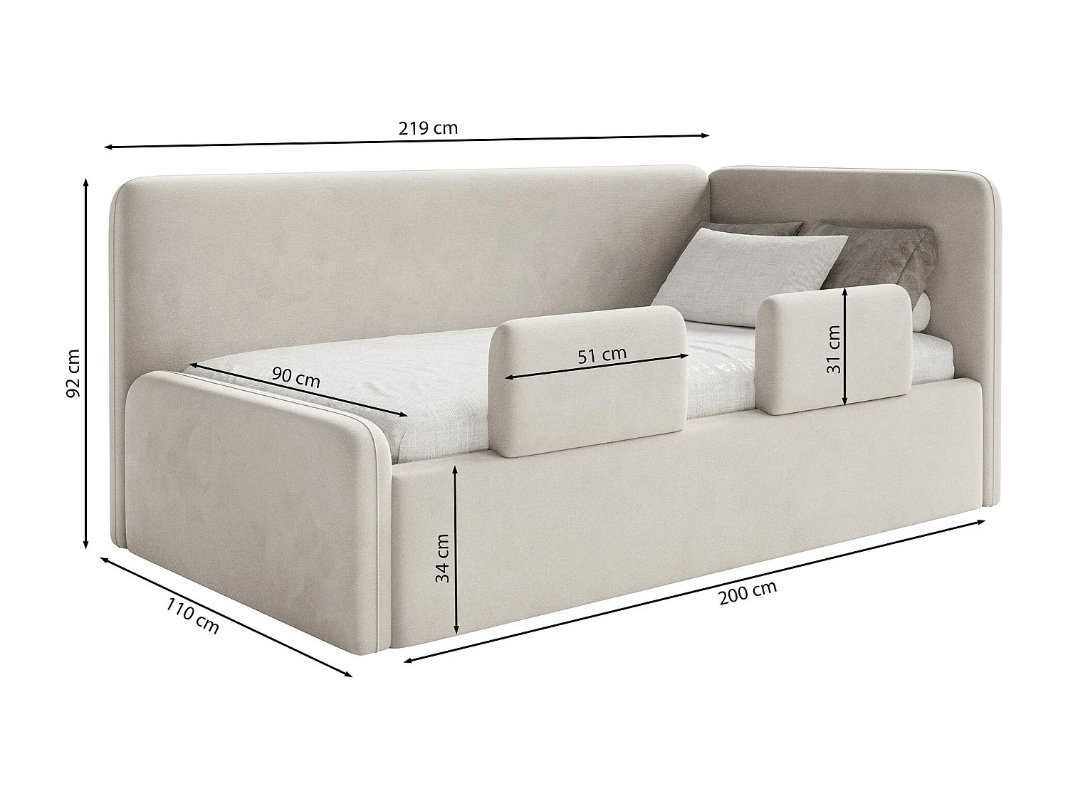 Kinderbed 90x200 met uitvalbeveiliging, matras en hoofdbord rechts – velours – roze – FANKO