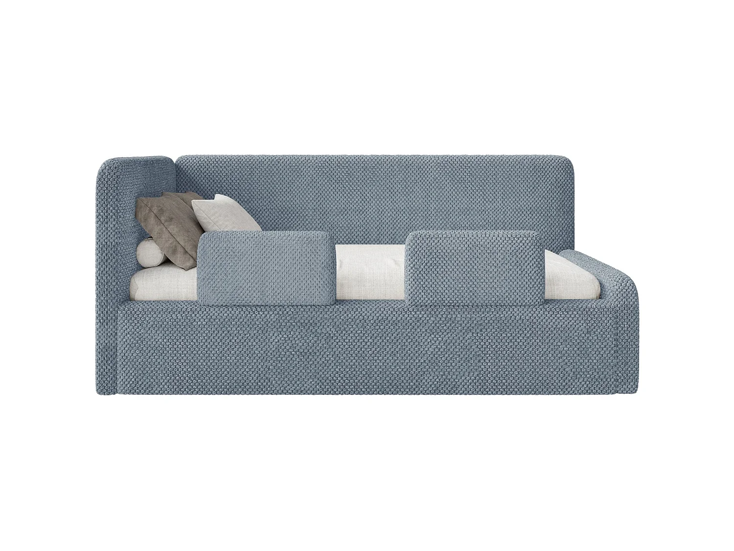 Kinderbett mit Kopfteil links – Rausfallschutz – Plüsch – Blau – 90x200 cm – FANKO