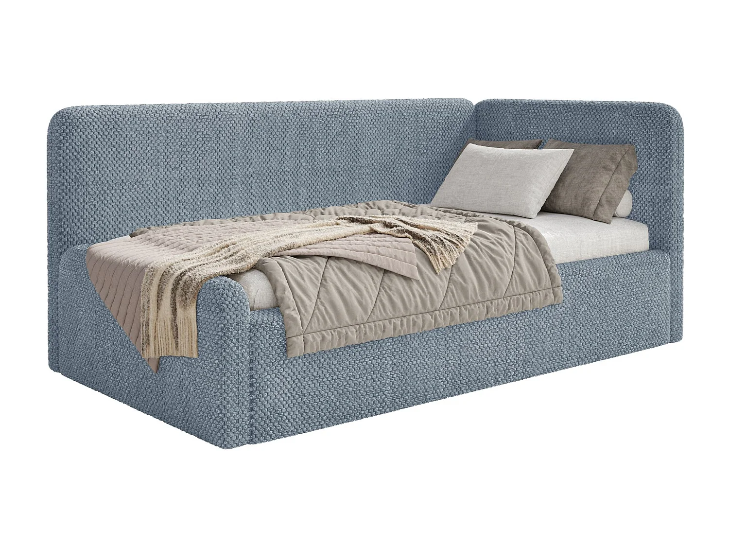 Jugendbett mit Kopfteil rechts – Matratze – Samt – Blau – 90x200 cm – FANKO