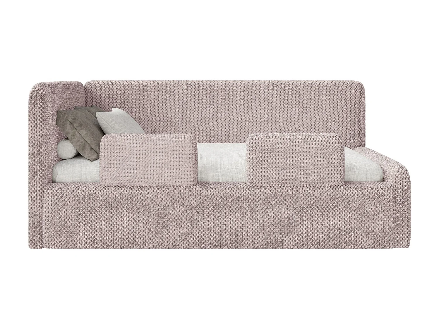 Kinderbed 90x200 met uitvalbeveiliging en hoofdbord links – pluche – poederroze – FANKO