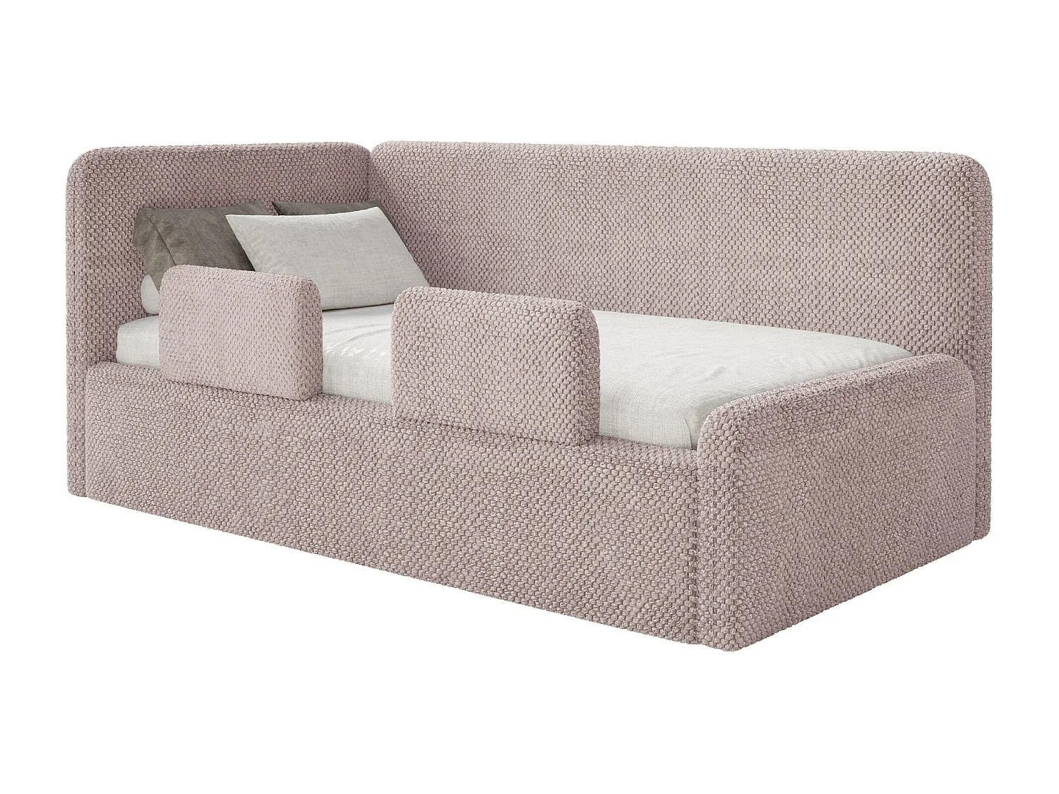 Kinderbed 90x200 met uitvalbeveiliging en hoofdbord links – pluche – poederroze – FANKO