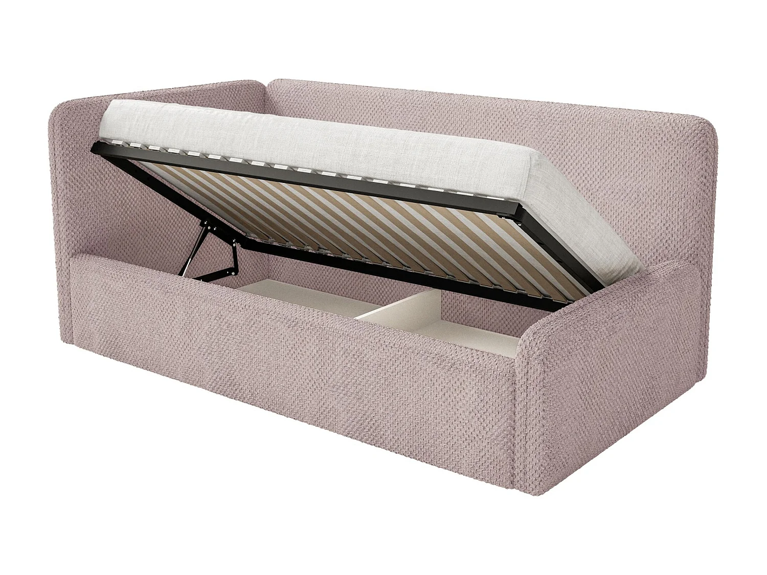 Kinderbed 90x200 met uitvalbeveiliging en hoofdbord links – pluche – poederroze – FANKO