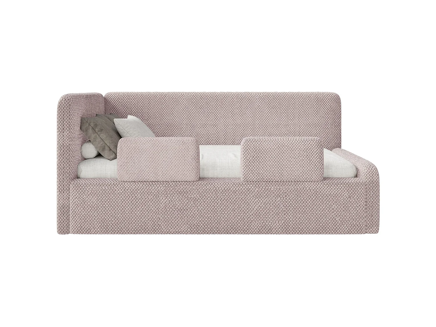 Lit junior 90x200 – tête de lit à gauche – en peluche – rose poudré – FANKO