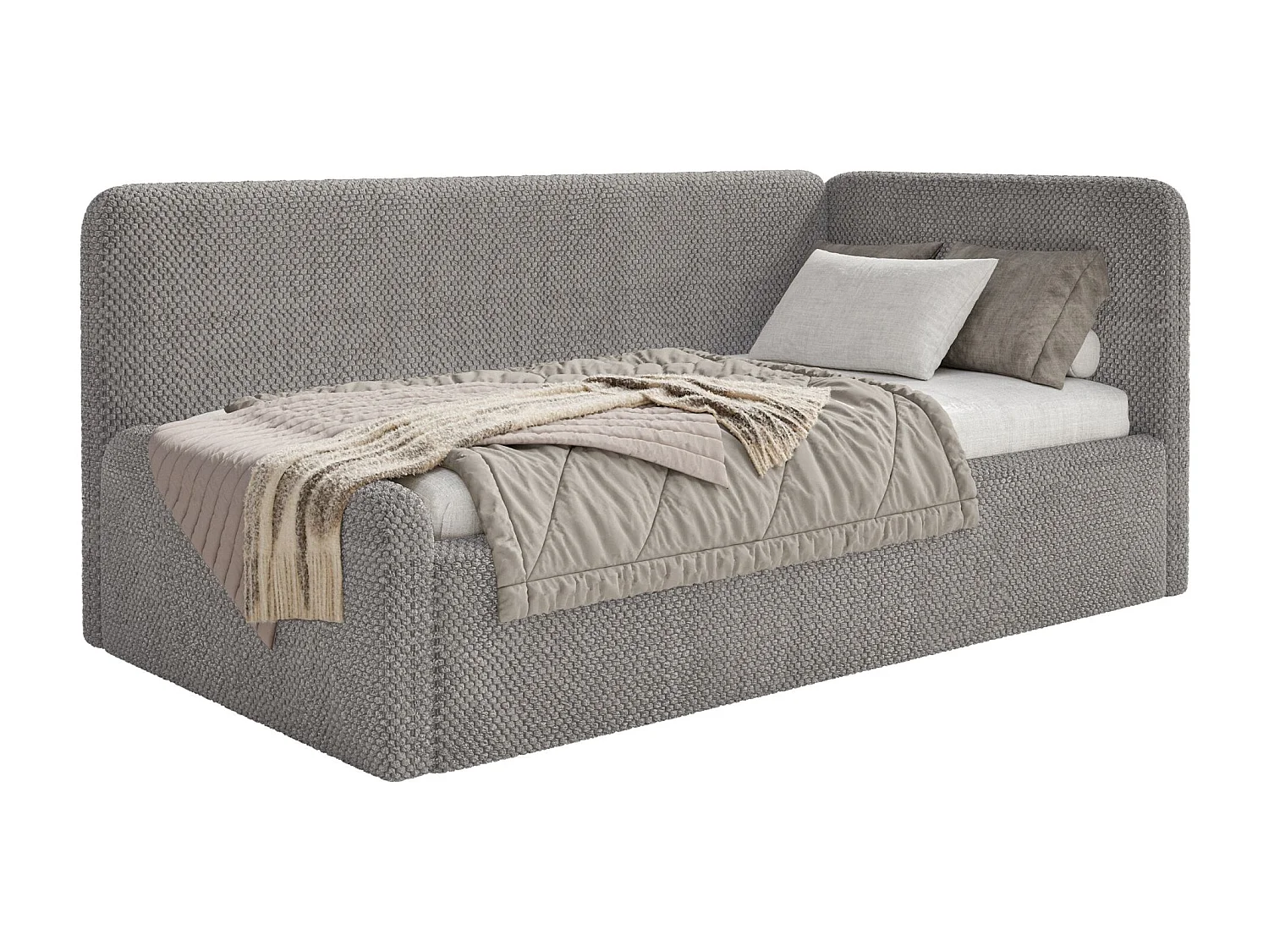 Jugendbett mit Kopfteil rechts – Matratze – Samt – Taupe – 90x200 cm – FANKO