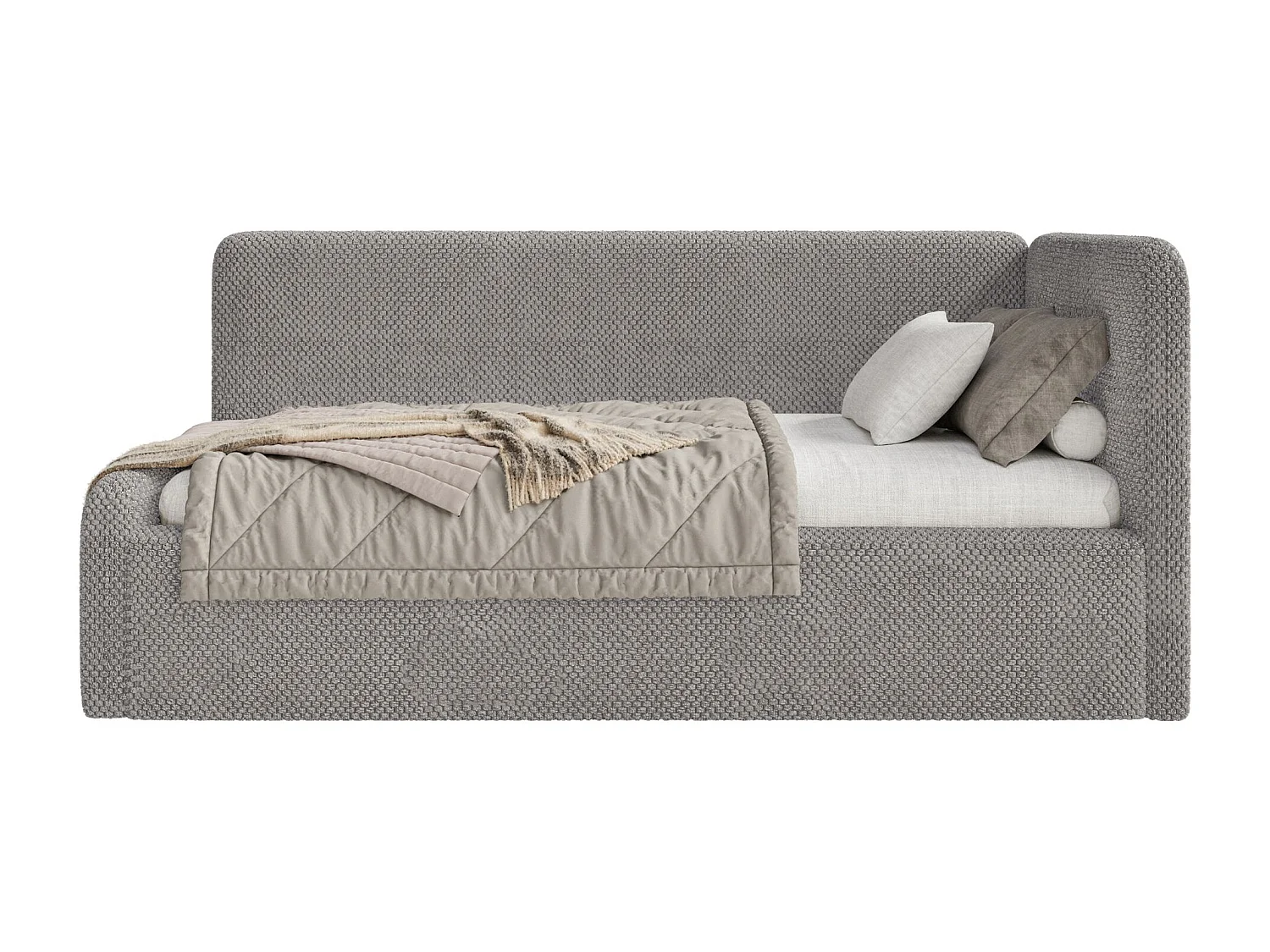 Jugendbett mit Kopfteil rechts – Matratze – Samt – Taupe – 90x200 cm – FANKO