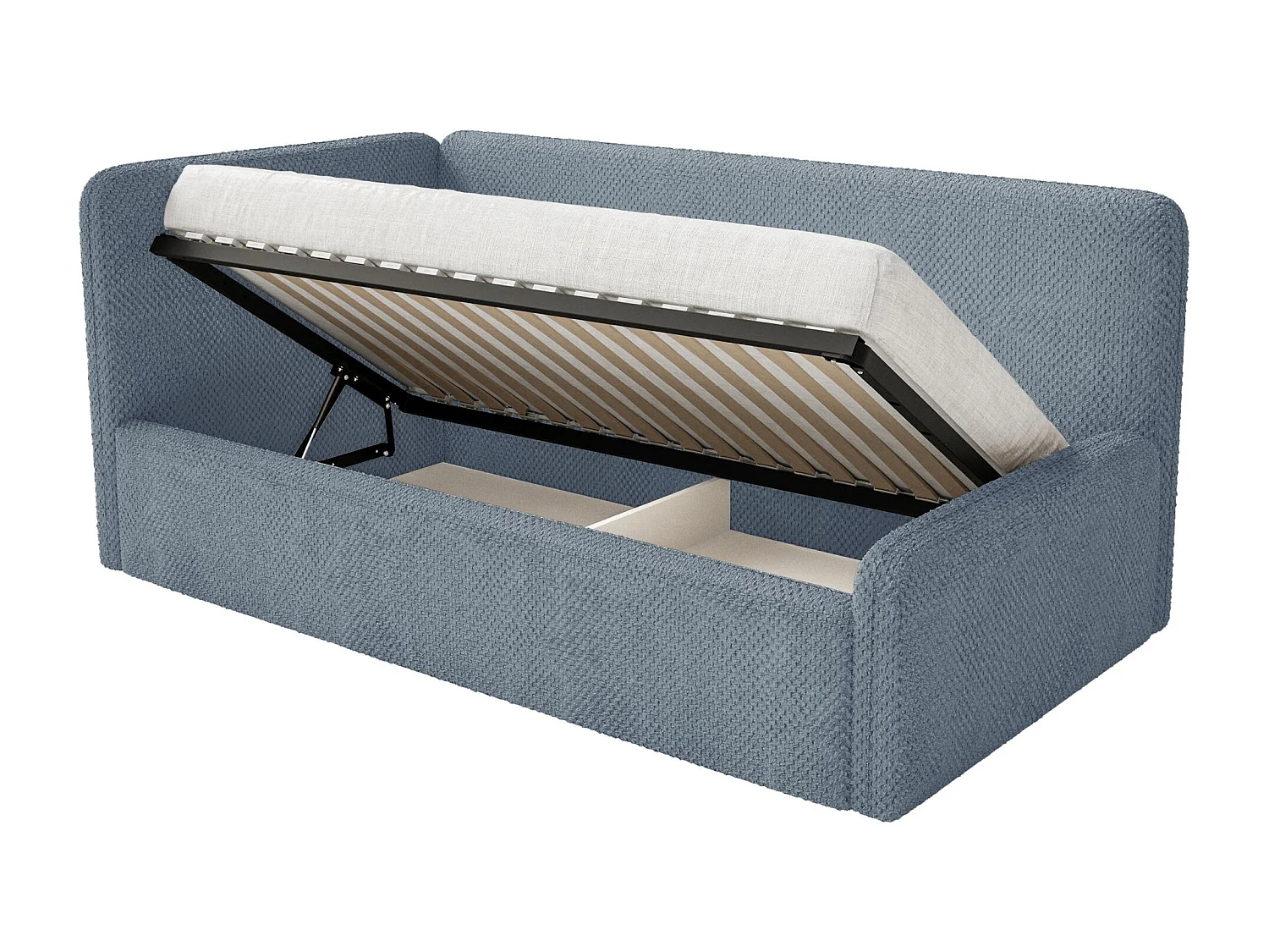 Lit junior 90x200 – matelas, tête de lit à gauche – en peluche – bleu – FANKO