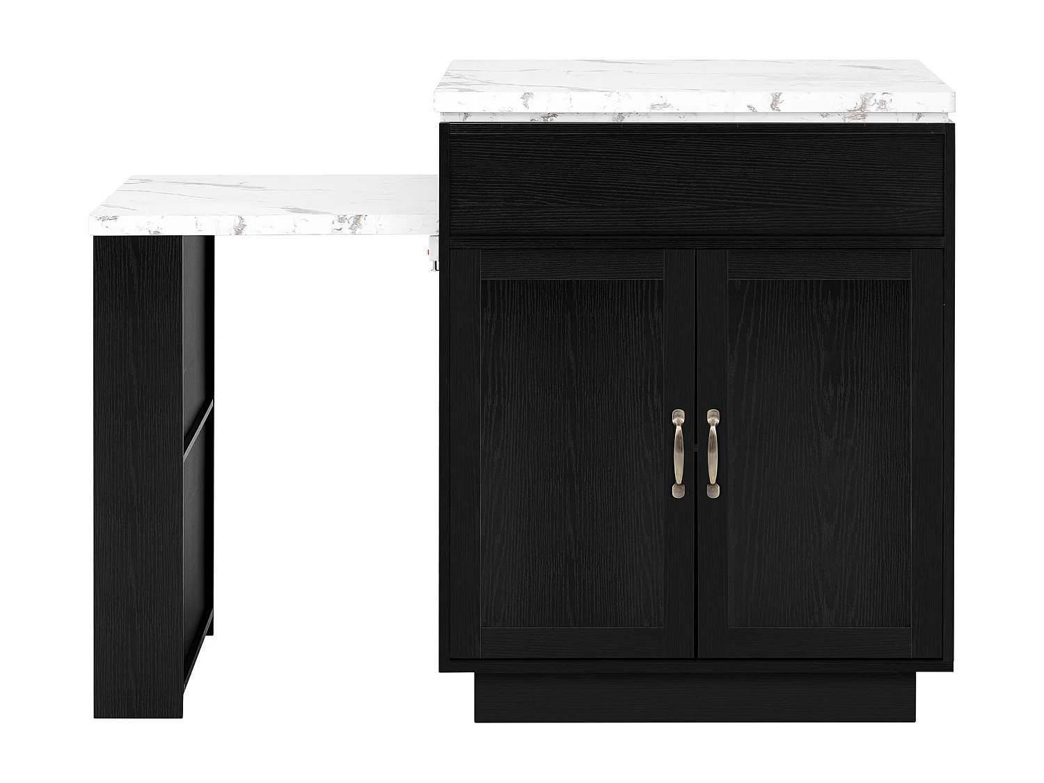 Îlot central extensible sur roulettes - 125.5 x 71 x 93 cm - avec porte + tiroirs + Leds - MDF - noir