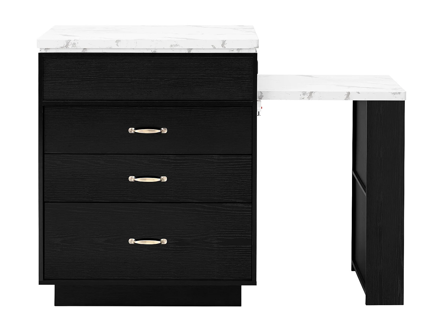 Îlot central extensible sur roulettes - 125.5 x 71 x 93 cm - avec porte + tiroirs + Leds - MDF - noir