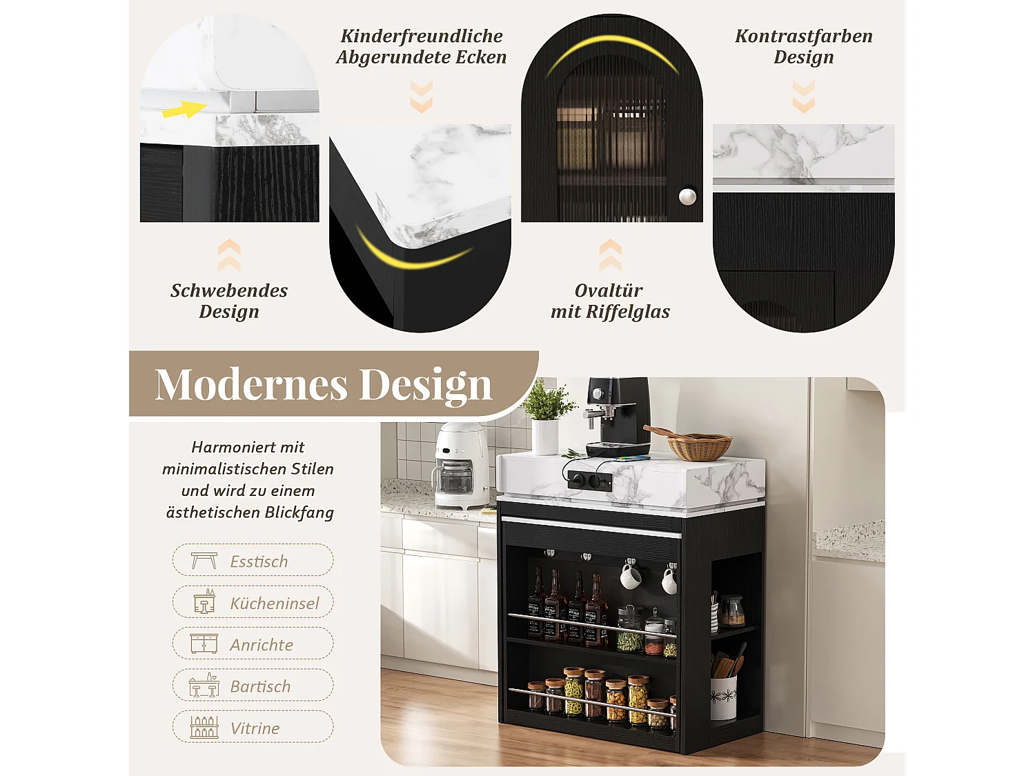 Îlot central extensible sur roulettes avec plateau rabattable - 83 x 46 x 96 cm - table de bar avec porte et tiroir - MDF + verre - noir