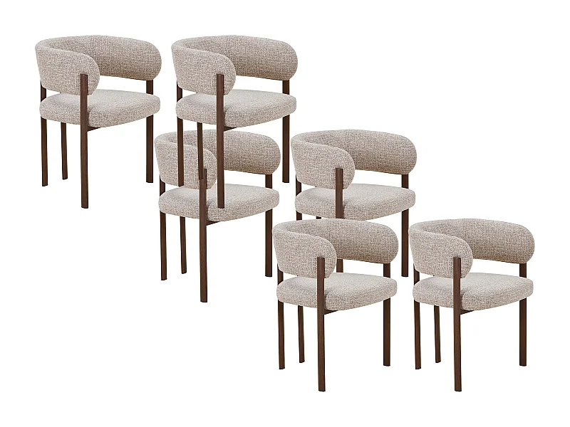 Lot de 6 chaises en tissu tweed et métal effet bois - Taupe et Naturel foncé - CIBARO
