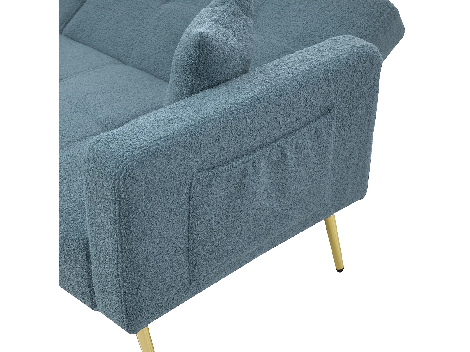 Canapé convertible 2 places - angle réglable - avec coussins et poches de rangement latérales - bleu antique