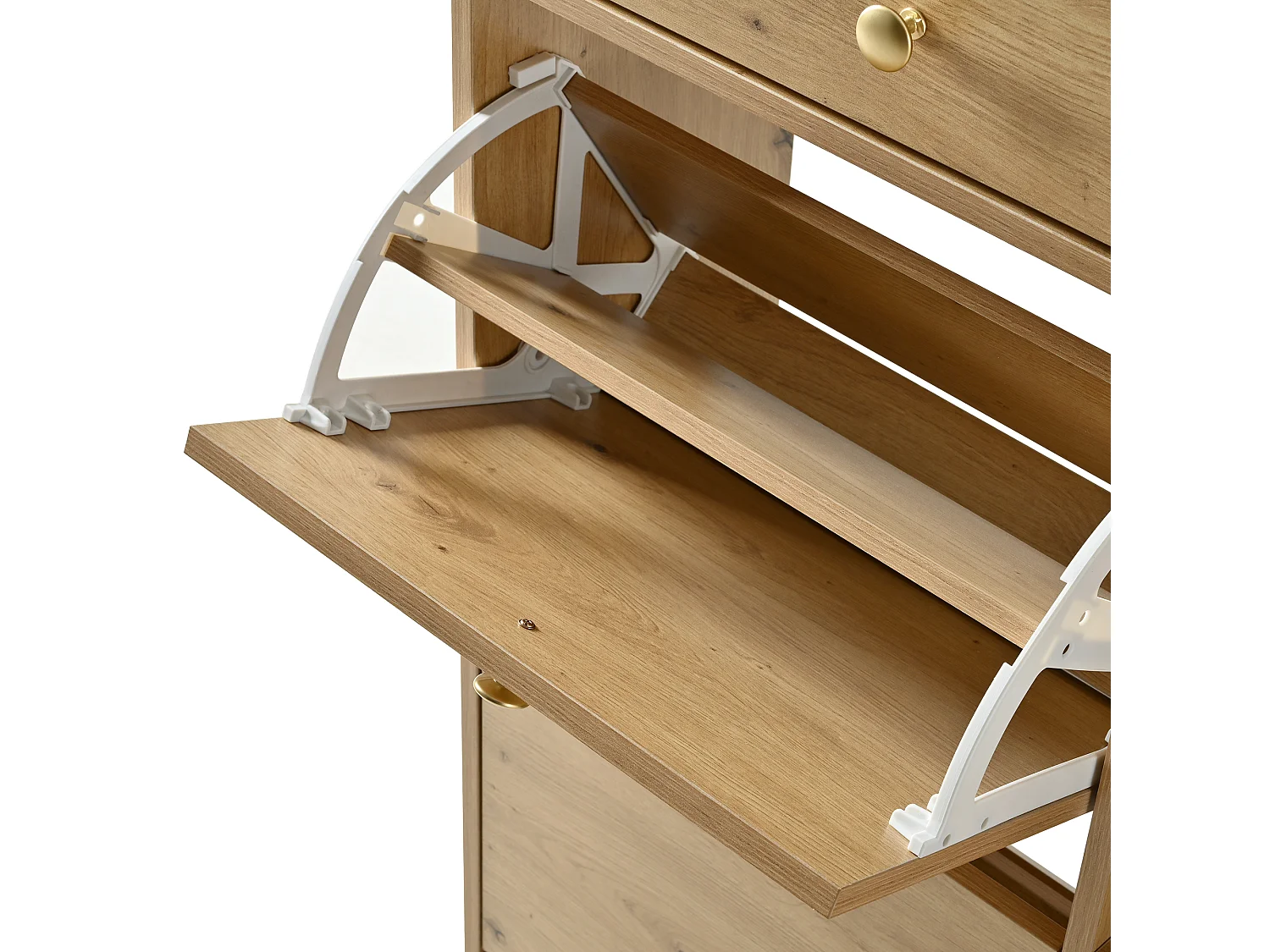 Schuhschrank 110x26x100 cm - 4 Klapptüren, 2 Schubladen und 3 offene Regale - Spanplatten - Natur