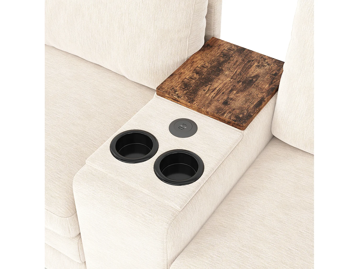 Canapé d'angle 5 places en L - avec panneau de commande - avec port USB et porte-gobelet - Chenil - beige