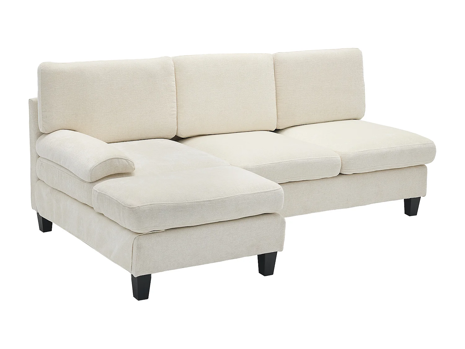 Canapé d'angle 3 places en forme de L - 194x118x81 cm - Modulaire - Coussins moelleux - Lin - Beige