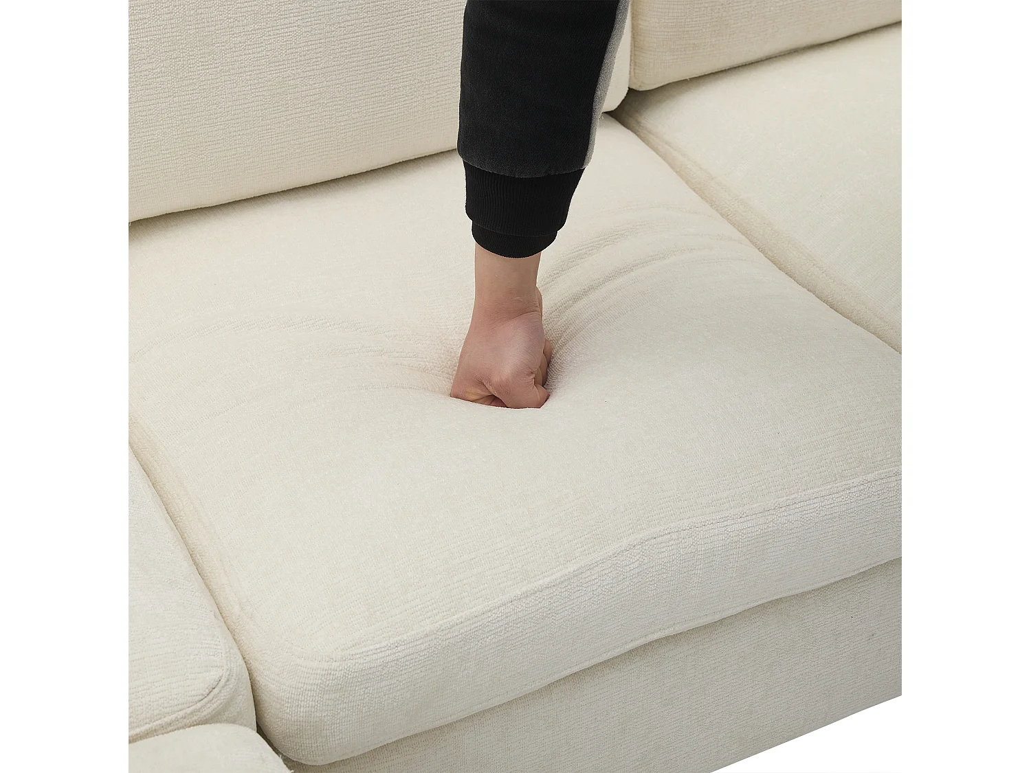 Canapé d'angle 3 places en forme de L - 194x118x81 cm - Modulaire - Coussins moelleux - Lin - Beige