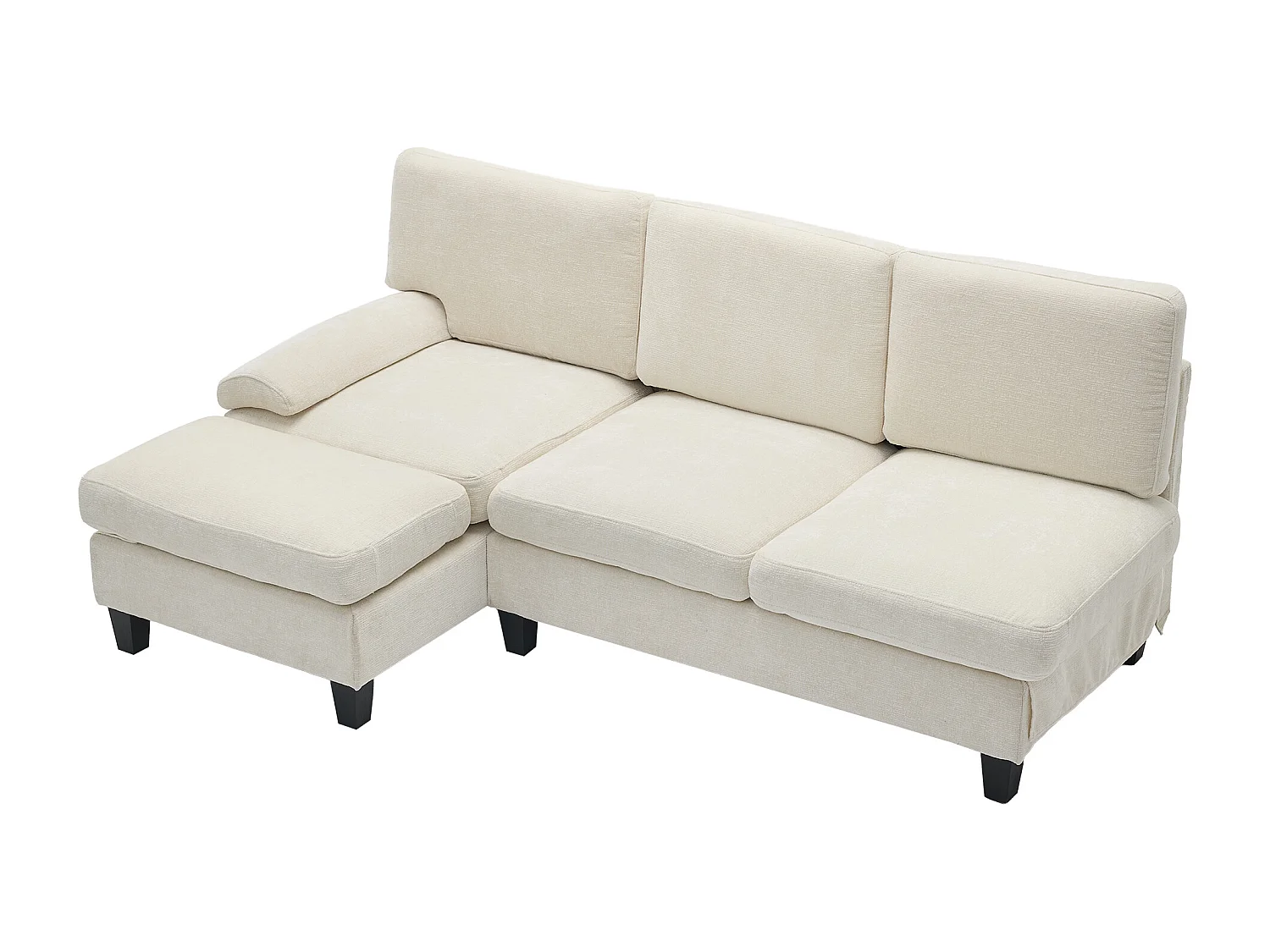 Canapé d'angle 3 places en forme de L - 194x118x81 cm - Modulaire - Coussins moelleux - Lin - Beige