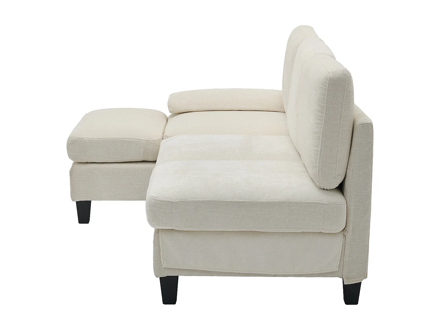 Canapé d'angle 3 places en forme de L - 194x118x81 cm - Modulaire - Coussins moelleux - Lin - Beige