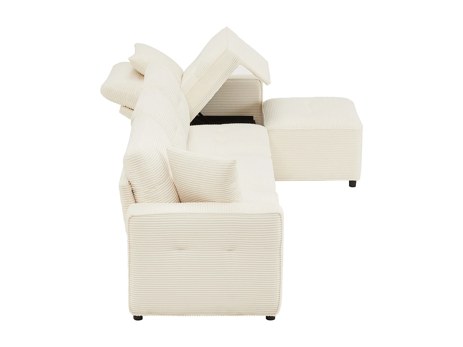 Canapé moderne en velours côtelé - espace de rangement en dessous - avec repose-pieds à déplacement libre - Beige