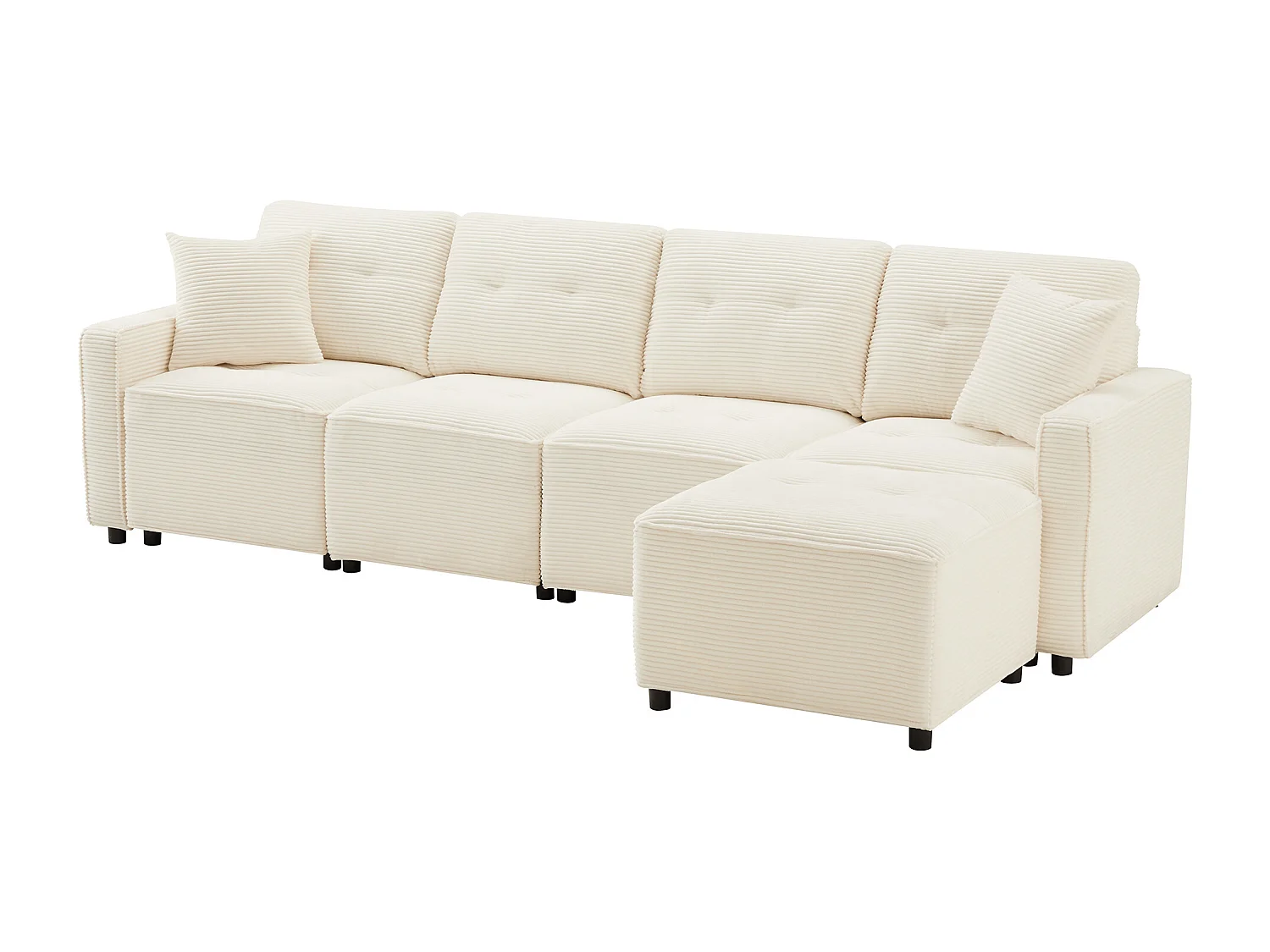 Canapé moderne en velours côtelé - espace de rangement en dessous - avec repose-pieds à déplacement libre - Beige