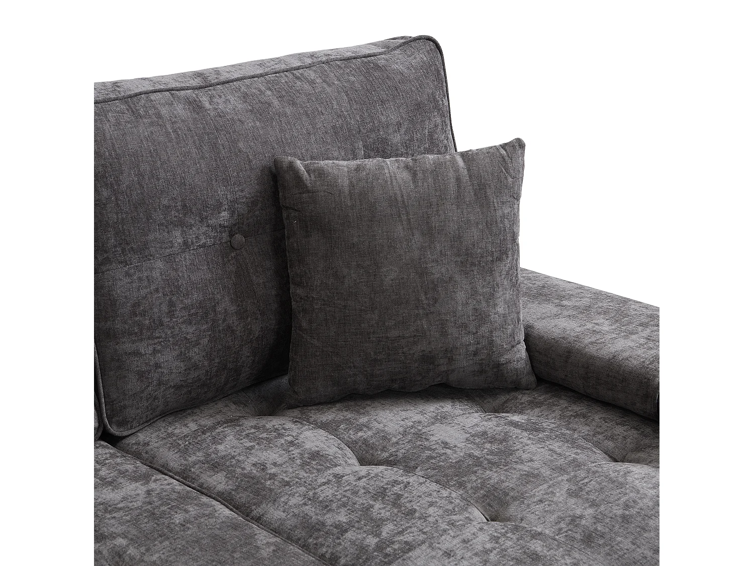 Canapé d'angle en L 3 places - avec 2 coussins - Pouf amovible - Tissu chenille - Gris