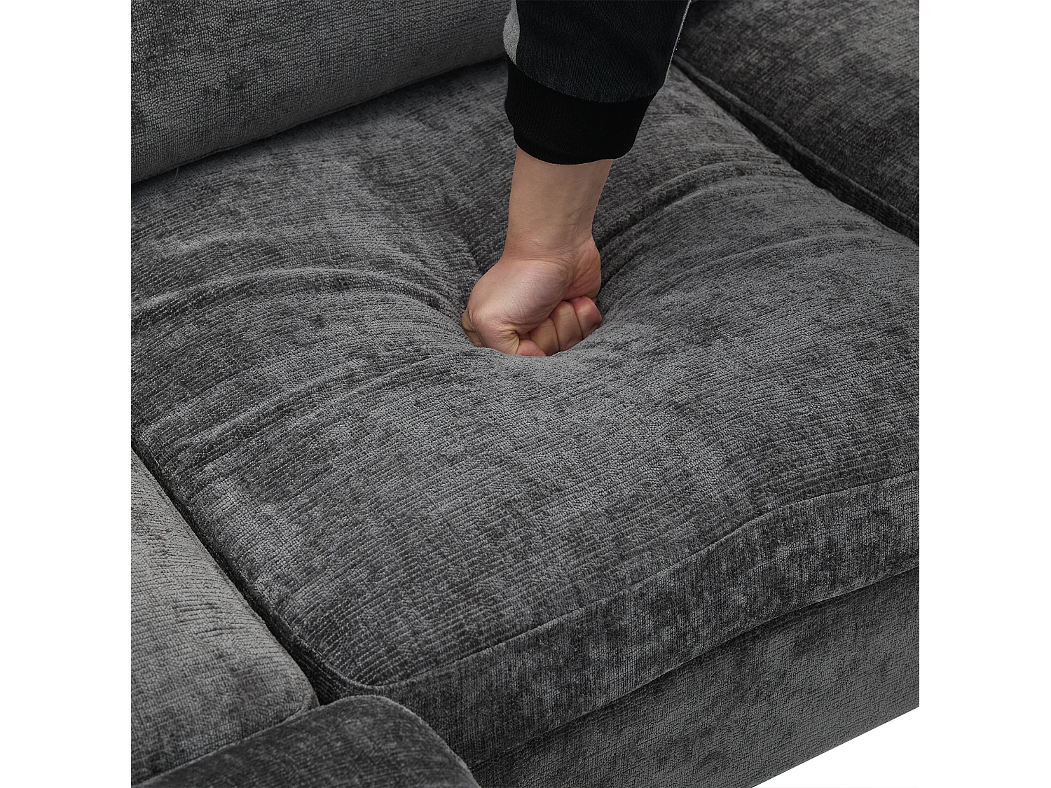 Canapé d'angle 3 places en forme de L - 194x118x81 cm - Modulaire - Coussins moelleux - Lin - Gris