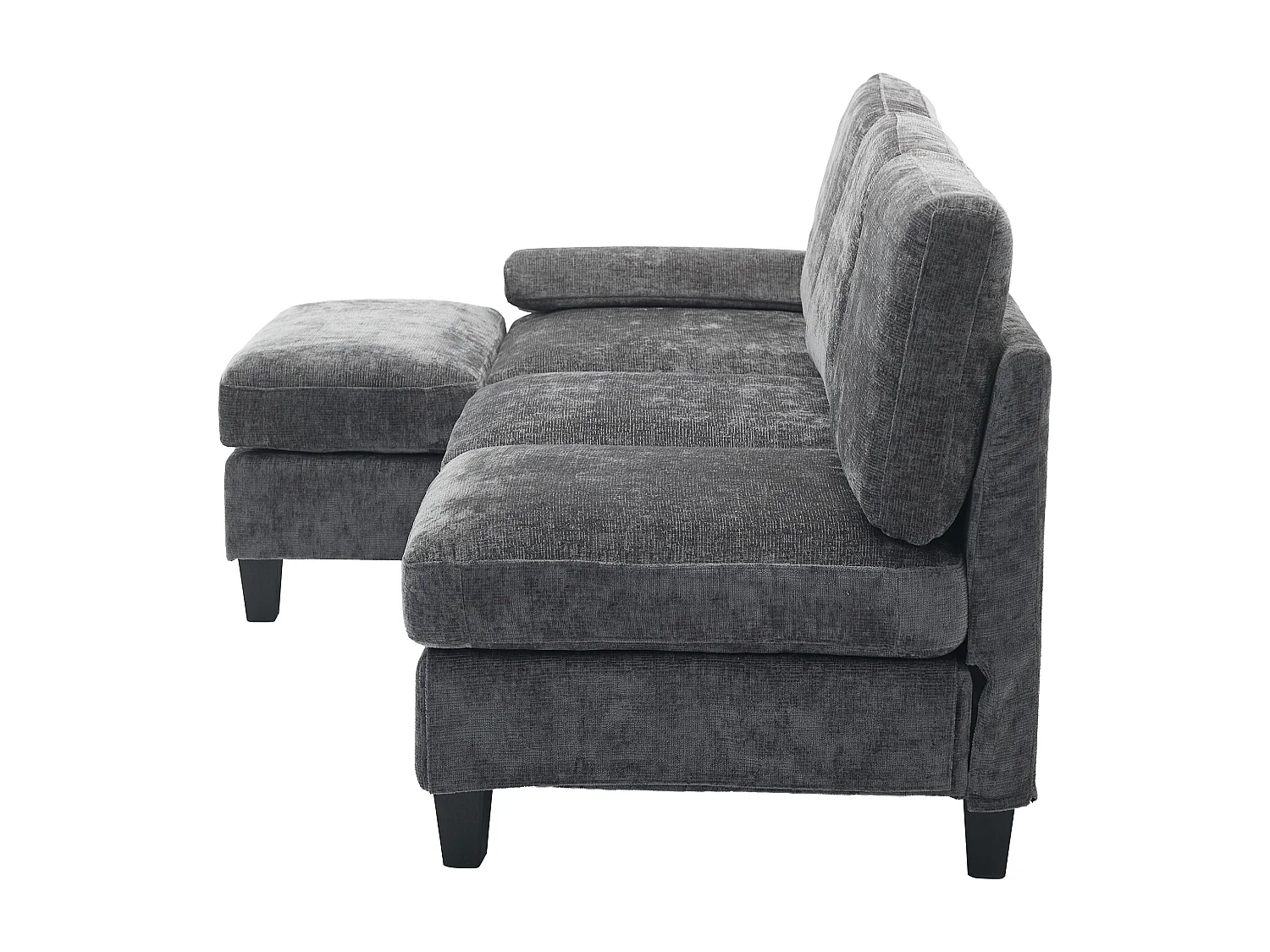 Canapé d'angle 3 places en forme de L - 194x118x81 cm - Modulaire - Coussins moelleux - Lin - Gris