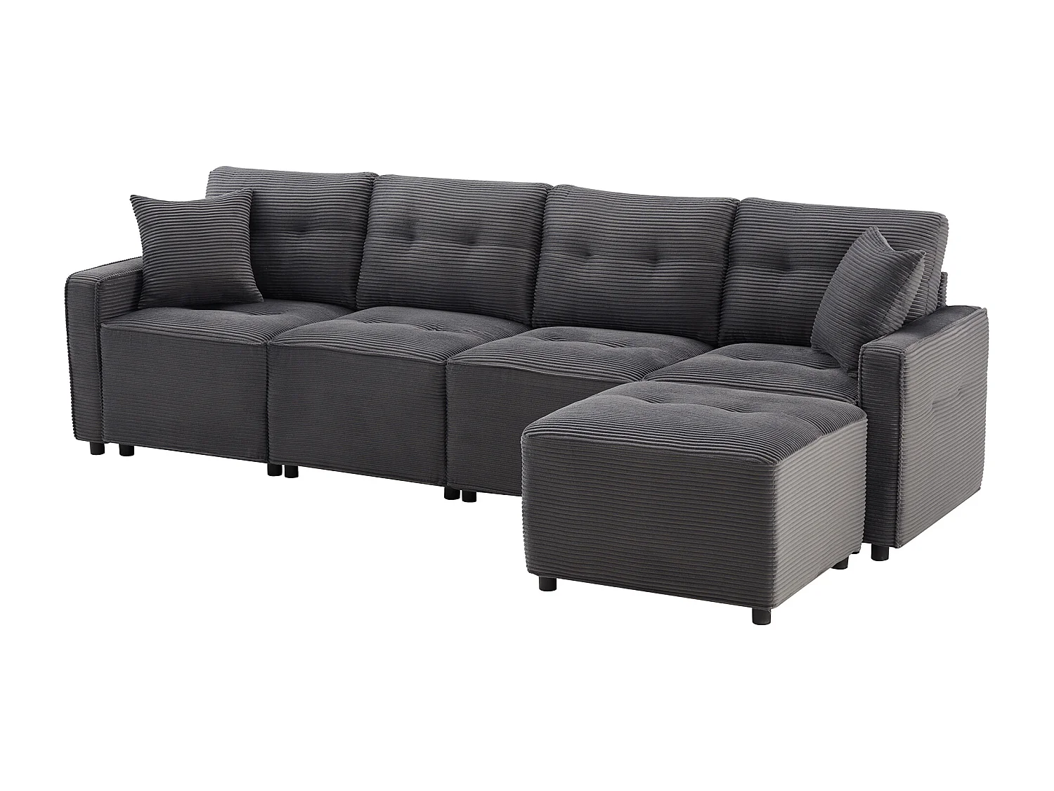 Canapé moderne en velours côtelé - espace de rangement en dessous - avec repose-pieds à déplacement libre - Gris