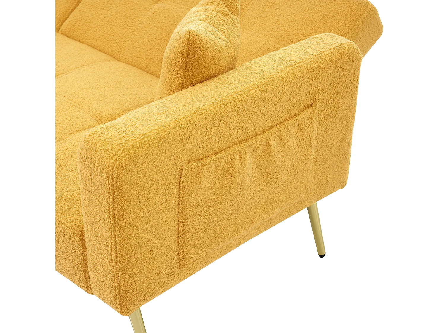 Canapé convertible 2 places - angle réglable - avec coussins et poches de rangement latérales - jaune