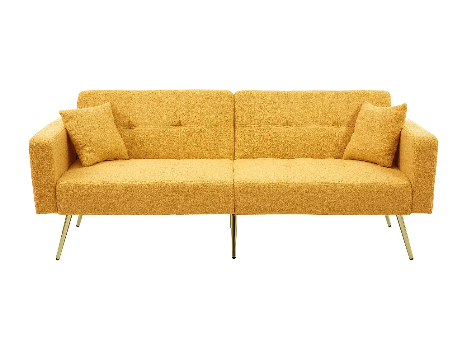 Canapé convertible 2 places - angle réglable - avec coussins et poches de rangement latérales - jaune